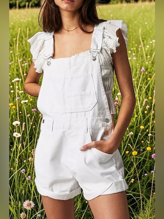Free People Denim - NWT FREE PEOPLE Ziggy Shortalls in Optic White XL